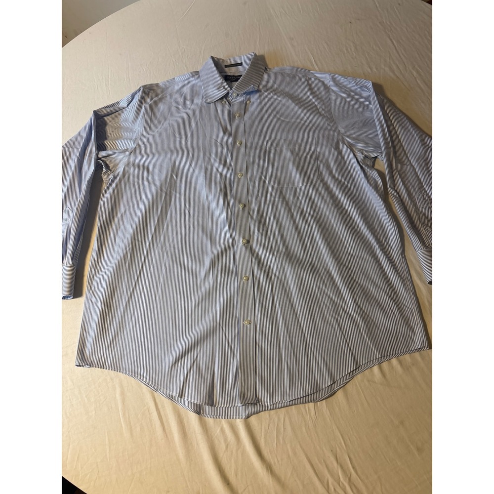 Lands End Button Down Shirt Mens 18 36 Blue White Striped Non-Iron